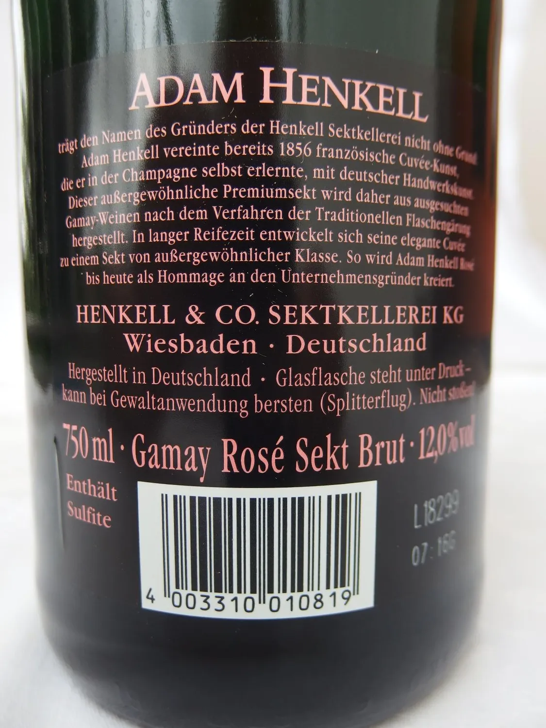 Henkell Adam Rosé Brut Sekt 0,75 l Gamay