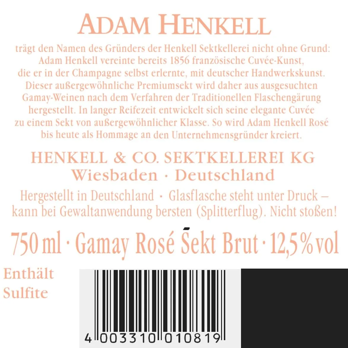 Henkell Adam Rosé Brut Sekt 0,75 l Gamay