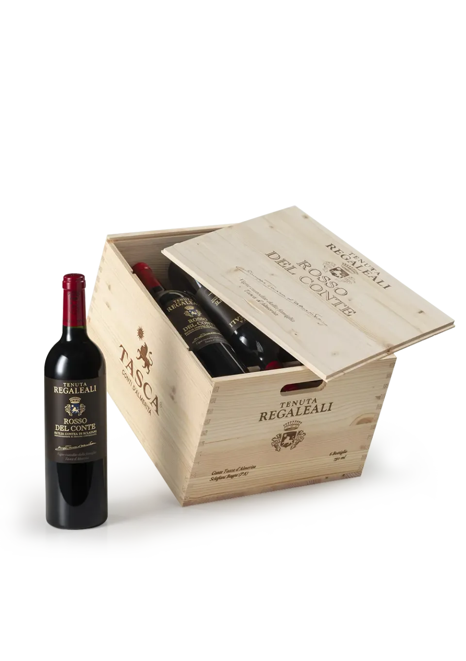 Tasca Rosso del Conte 2019 Rotwein Holzkiste 6x0,75l